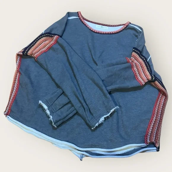 Natural Life - Colorful Knit Trim - Oversized Sweatshirt - Boho Sleeves - L/XL - Picture 9 of 12